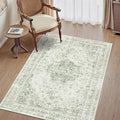 3x5 Vintage Washable Area Rugs Boho Medallion Large Distressed Retro Accent Carpet Floral Non-Slip Soft Low Pile Indoor Throw Rug for Living Room Bedroom Dining Room Office Kitchen, Green