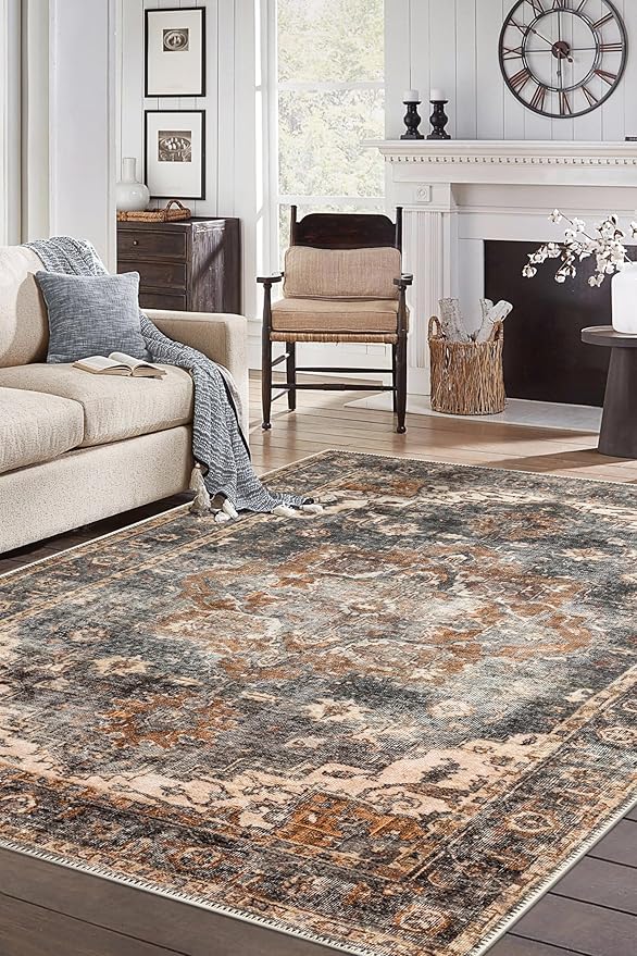 Keen Home Design 4x6 Rug - Machine Washable Area Rug with Non-Slip Backing, Ideal for Living Room, Dining Room, Bedroom - Vintage, Easy Clean, Durable, Low Pile Rug - (4' x 6')