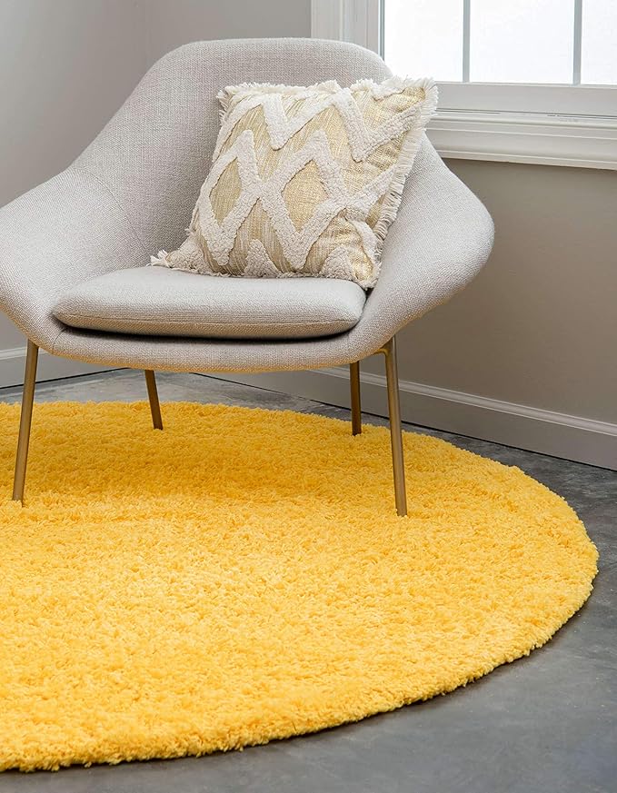Unique Loom Solid Shag Collection Area Rug (8' Round, Tuscan Sun Yellow)