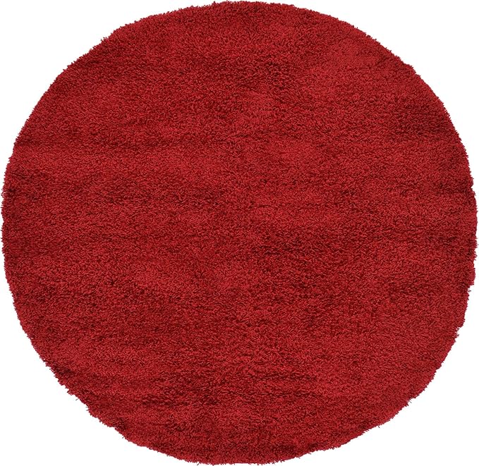 Unique Loom Solid Shag Collection Area Rug (6' 1" Round, Cherry Red)