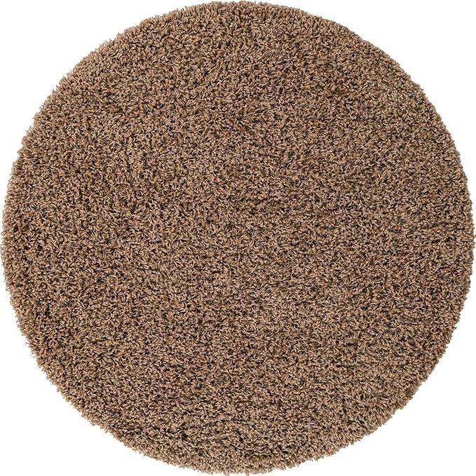 Unique Loom Solid Shag Collection Area Rug (4' 1" Round, Sandy Brown)