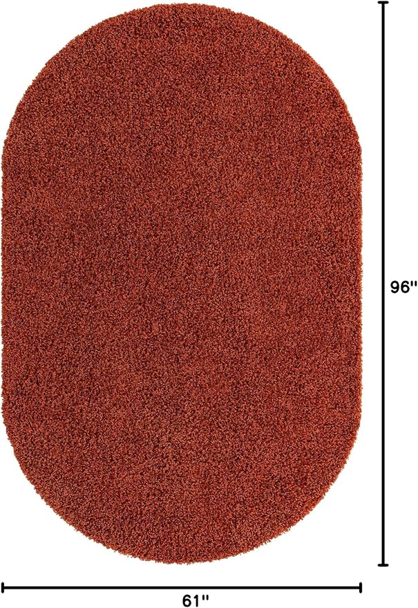 Unique Loom Solid Shag Collection Area Rug (5' 1" x 8' Oval, Terracotta)