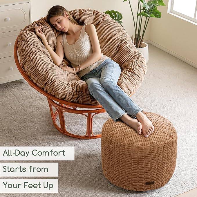 HIGOGOGO Pouf Ottoman Stuffed Round Modern Foam Filled Foot Rest Poufs for Living Room Chair Decorative 26 X 18 Inches Boho Relax Stool for Wedding Christmas Party, Brown