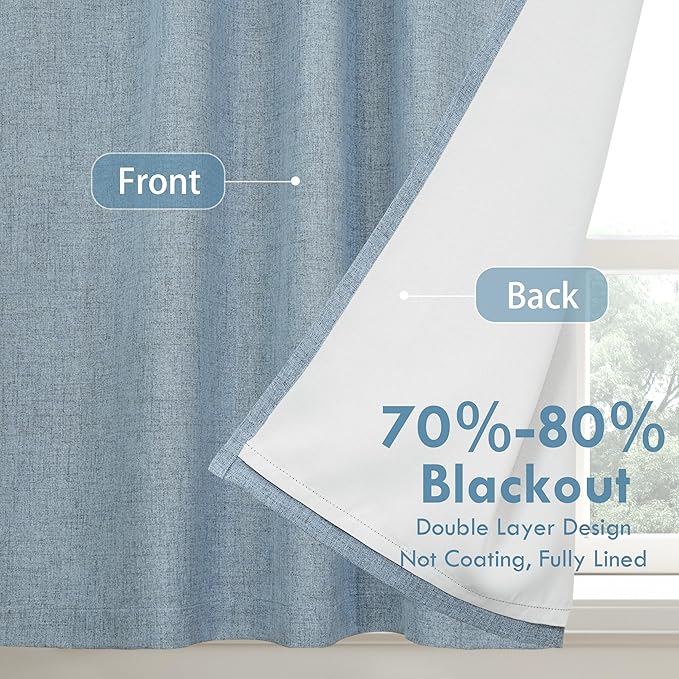 DriftAway Double Layer Linen Blackout Tie Up Curtains Thermal Insulated Fully Lined Balloon Roman Shade Bathroom Window Adjustable Rod Pocket for Small Window 25 Inch by 47 Inch Dusty Blue