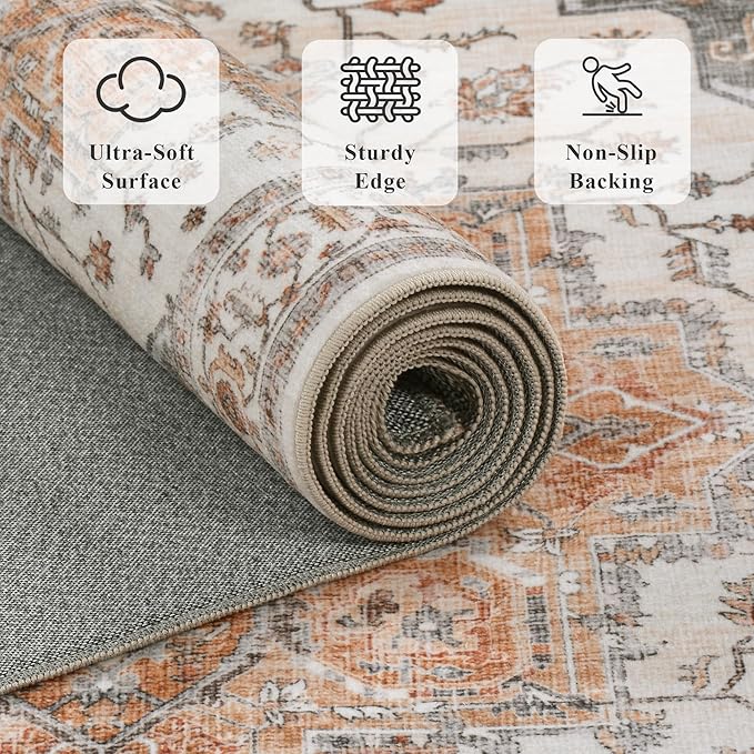 4x6 Area Rug for Bedroom Machine Washable Low Pile Vintage Distressed Rugs Stain Resistant Faux Wool Rug Ultra Soft Non-Slip Area Rugs for Living Room, Playroom, Kitchen,Home Office