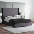 EMMA + OLIVER Nora Queen Size Faux Linen Upholstered Platform Bed with Plush Padded Wingback Headboard (No Box Spring Needed), Modern Upholstered Headboard Queen Bed Frame, Gray