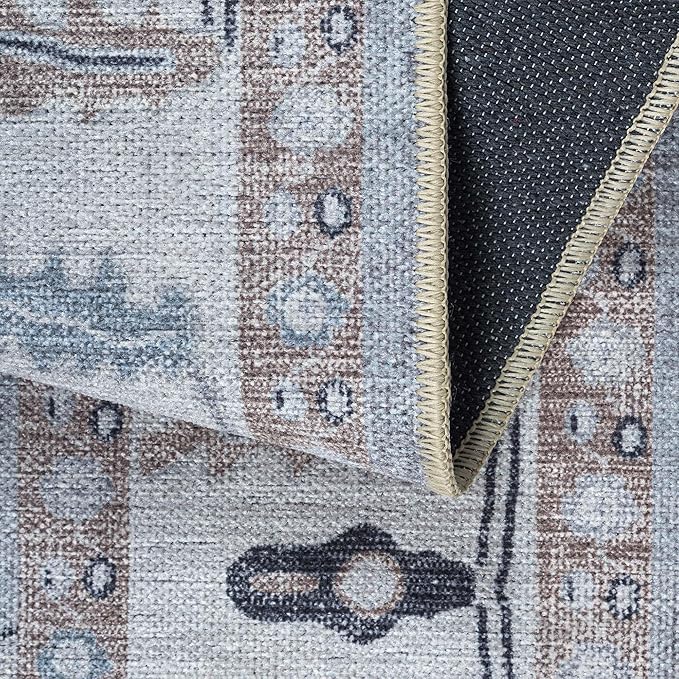 Fame Rugs Gray Modern Oushak Rug 2x3, Vintage Doormat Turkish Colorful Oriental Antique Inspired Washable Small Area Rug, Luxury Living Room Bedroom (Gbeige, 2' x 3')