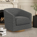 Swivel Barrel Accent Chair with Solid Wood Base, Round Fabric Living Room Arm Chairs, Modern Upholstered Comfty Reading Nook Chairs for Bedroom, Club Armchair, Single Sofa Side Chair, Grey