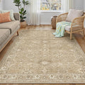 4x6 Brown Area Rug Non Slip Vintage Office Entryway Rug Distressed Machine Washable Kitchen Carpet Retro Traditional Floral Accent Throw Door Mat for Bedroom Bathroom Dining Living Room