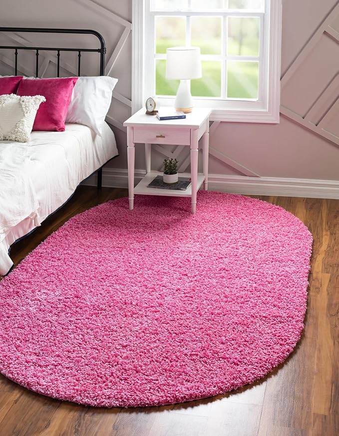 Unique Loom Solid Shag Collection Area Rug (7' 10" x 10' Oval, Taffy Pink)