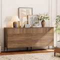 WAMPAT 63" W Fluted Dresser for Bedroom, 2 in 1 Modern 6 Drawer Dresser TV Stand with Hidden Handles, Wooden Chest of Drawers Closet Clothes Storage Organizer for Bedroom, Living Room, Light Walnut