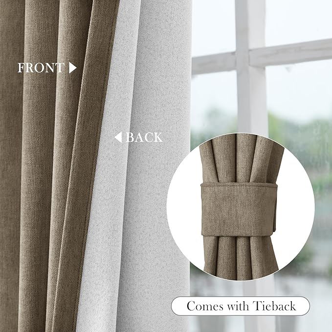 Macochico 52" Wx108 L 100% Blackout Curtains Extra Long Thermal Insulated Chenille Curtains for Living Room Bedroom Auditorium Home Theater Palm Grommet Curtains with Tieback Classic 1 Panel
