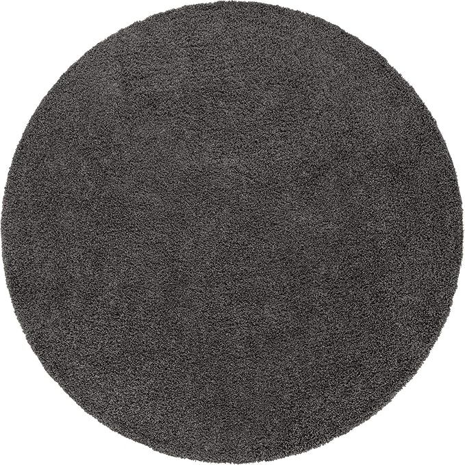 Unique Loom Solid Shag Collection Area Rug (12' 4" Round, Graphite Gray)