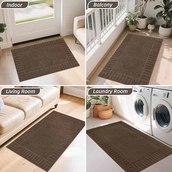 BEQHAUSE Door-Mat-Non-Slip Dirt Trapper Door Mats Low-Profile Front Door Mat Absorbent Floor Mats for Entryway Washable Mud Resistant Home Entrance Doormat,Brown,24"x36"