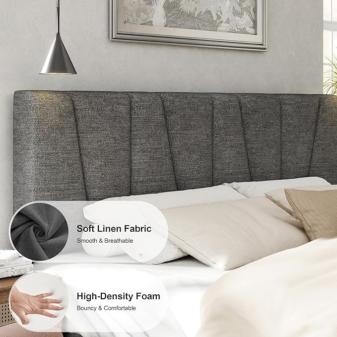 Full Size Bed Frame with Fabric Upholstered Headboard, Platform Bed with Wooden Slats Support, Fully Mattress Foundation, Box Spring Optional, Easy Assembly