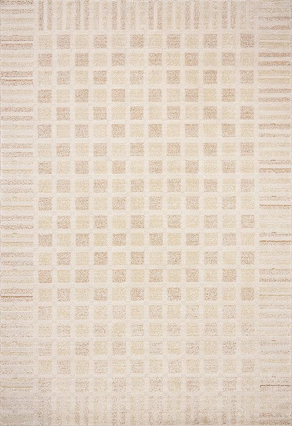Loloi Chris Loves Julia Calvin Collection CLV-03 Bone/Natural 2'-3" x 3'-10" Accent Rug Checkered Neutral Soft Living Room Bedroom Carpet