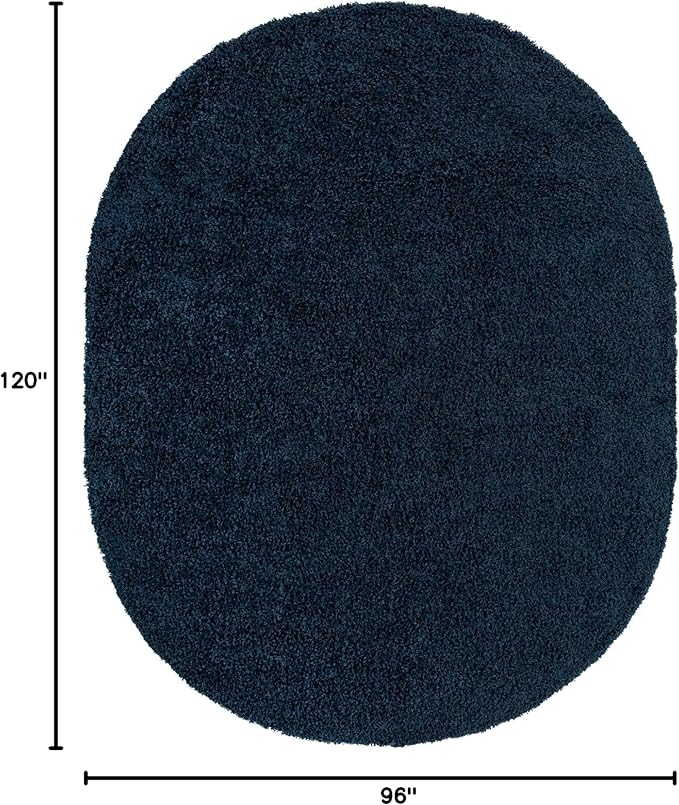 Unique Loom Solid Shag Collection Area Rug (8' x 10' Oval, Sapphire Blue/ Navy Blue)