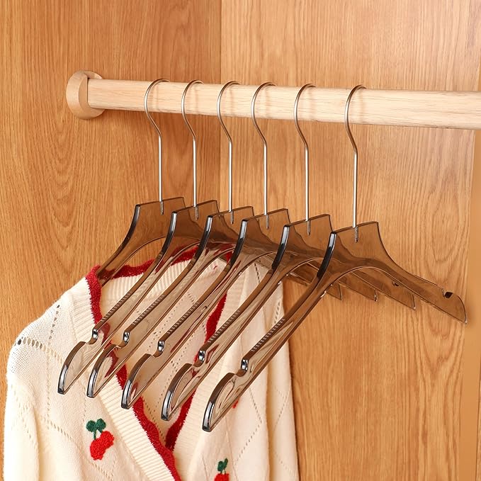 Clear Hangers 10 Pack, Crystal Clear Luxury Non-Slip Hangers for Suits, Coats, Dresses, Heavy Duty Thin Design Saves Closet Space Smoky Gray