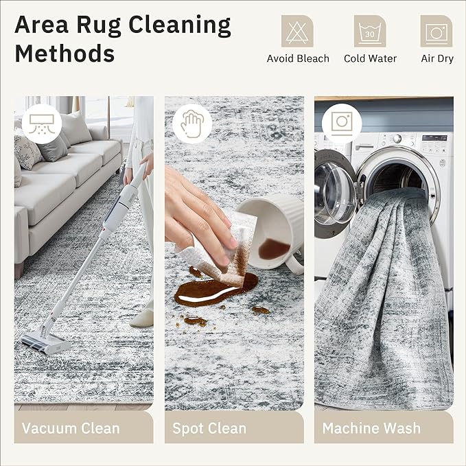6x9 Area Rug for Living Room Washable 6x9 Gray Rug Non-Slip Modern Rugs for Bedroom Dinning Room Ultra-Thin Indoor Grey Rug