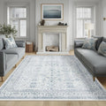 FMFUNCTEX 6x9 Washable Area Rug Blue Vintage Neutral Distressed Large Non Slip Carpet for Living Room Bedroom Soft Low Pile Indoor Mat Retro Floral Throw Rug for Dining Room Kitchen Office Nursery