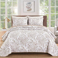 WONGS BEDDING Queen Size Quilt Set, Brown Quilt Bedding Set with 2 Pillowcases, Botanical Quilt for Queen Bed, Soft Microfiber Lightweight Coverlet Bedspread for All Season (96"×90", 3 Pieces)