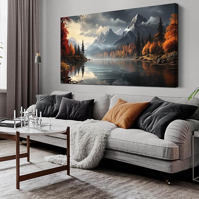Landscape Wall Art for Living Room Bedroom Home Office Gray Wall Art Mountain Lake Pictures Modern Landscape Large Artwork Framed Canvas Prints 29x59 Inch
