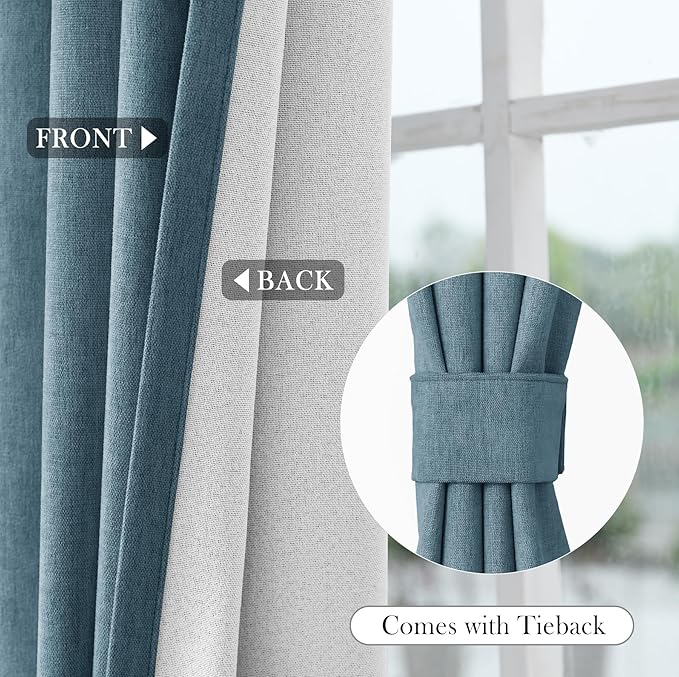 Macochico 100% Blackout Chenille Curtains Thermal Insulated Noise Reducing Velvet Draperies for Living Room Bedroom Hotel Teal Blue Blackout Curtains Grommet Top with Tieback 84" Wx84 L 1 Panel