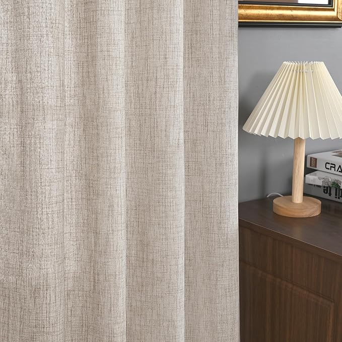 YoungsTex Short Linen Curtains 54 Inch Length 2 Panels for Window, Light Filtering Drapes Semi Sheer with Bronze Grommet Rustic Textured for Bathroom Bedroom Living Room, 42 X 54 Inch