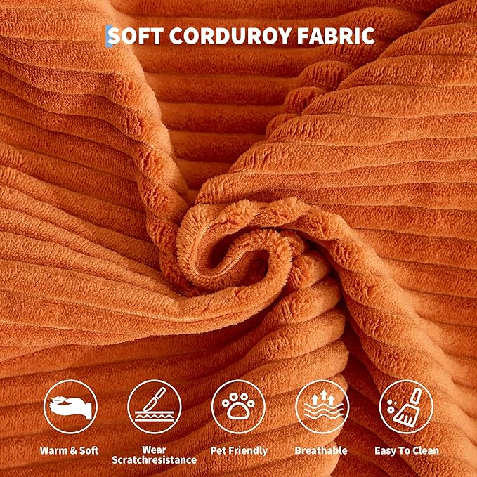 Garvee 5-in-1 Convertible Sofa Bed, 78.8" Modular Corduroy Sleeper with Sturdy Frame & No Assembly, Multi-Functional Futon for Small Space, Living Room & Guest Room (Orange)