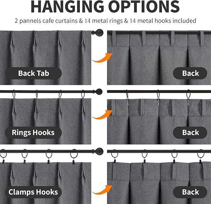 WdFour 42x63 Inch Pinch Pleated Blackout Curtains - Pack of 2, 100% Light Blocking Thermal Insulated Drapes with Textured Weave, Extra Long Back Tab Window Panels for Living Room & Bedroom,Dark Gray.
