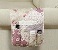 Brilliant Sunshine Pink Rosette and Stripes Patchwork Couch Armrest 5 Pockets Organizer, Slip Resistant Armchair Caddy, Washable Remote Controls Holder, Storage for Magazine, Tablet, Phone, iPad, Rose