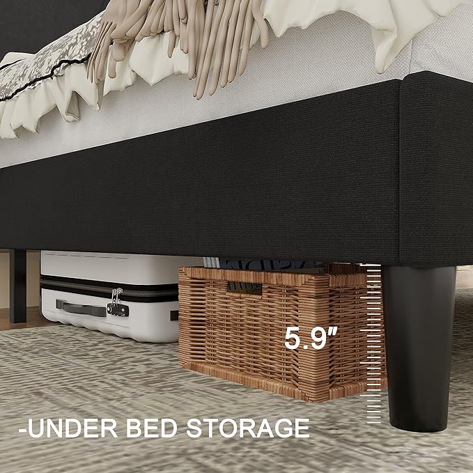 VECELO Full Bed Frame with Upholstered Wingback Headboard, Heavy-Duty Platform Bedframe with Charging Station, Wooden Slats, No Box Spring Needed, Grey