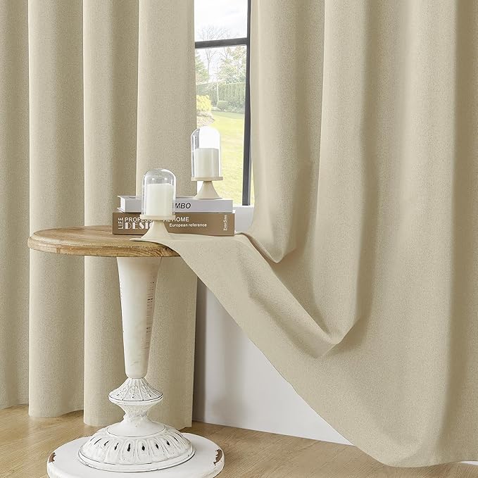 ChrisDowa 100% Blackout Tan Solid Curtains 72 Inches Long 2 Panels for Bedroom Living Room,Farmhouse Room Darkening Thermal Insulated Soundproof Grommet Top Window Treatment Drapes,52x72