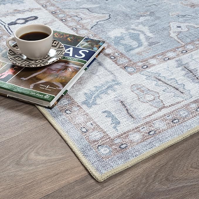 Fame Rugs Gray Modern Oushak Rug 8x10, Vintage Turkish Colorful Oriental Washable Antique Inspired Large Area Rugs, Luxury Living Room Bedroom (Gbeige, 7'6 x 10')