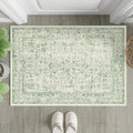 Sage Green Area Rug 2x3 Washable Vintage Distressed Entryway Carpet Non Slip Neutral Door Mat Low Pile Retro Floral Farmhouse Accent Throw Small Rug for Bathroom Laundry Kitchen Dining Room
