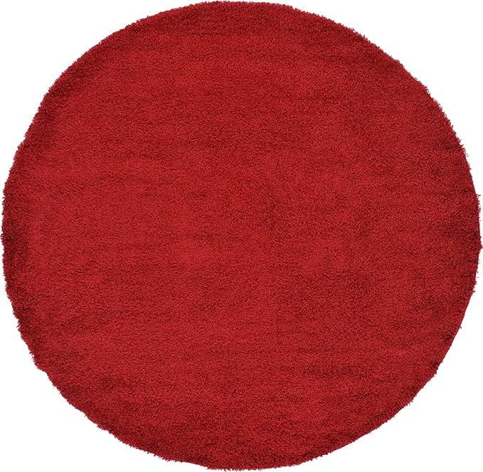 Unique Loom Solid Shag Collection Area Rug (8' Round, Cherry Red)