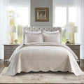 MarCielo 3-Piece 100% Cotton Oversized Bedspread Lightweight Quilt Coverlet Embroidery Farmhouse Bedding Set (TG Yellowish Beige, Oversized King (118"x106"))