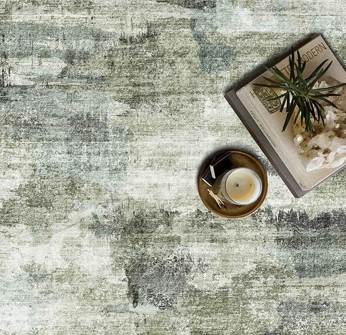 3x5 Rug, Small Area Rug for Living Room, Bedroom, Kitchen, Machine Washable Non-Slip Throw Rug, Modern Abstract Carpet for Entryway Nursery Coffee Table, Green