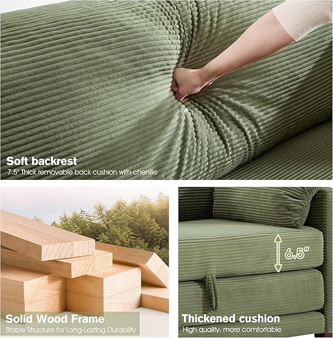 51" Loveseat Sleeper Sofa Bed, Corduroy Convertible Floor Sofa Bed for Small Spaces, Folding Couch Bed with Deep Seat, 2 Pillows & Solid Frame, Pull Out Floor Couch for Living Room, Green