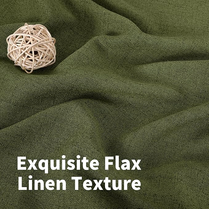 YoungsTex Olive Linen Curtains 80 Inch Length for Living Room, Light Filtering Window Drapes with Bronze Grommet Textured Privacy for Bedroom Farmhouse Decorative, 52 x 80 Inch, 2 Panels