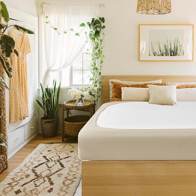 Biscaynebay Decorative Box Spring Cover Full & Full XL Size, Light Camel Luxurious Jersey Knitting Stretchy Wrap Around 4 Sides Bed Skirt for Home/Hotels, Easy Fit Wrinkle Free Machine Washable