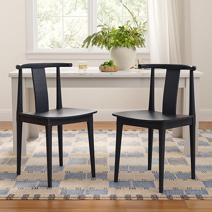 Wood Dining Room Chairs Set of 6, Mid Century Modern Kitchen Chairs Wishbone Chair with Curved Back Armless Accent Chair for Living Room Restaurant, Black