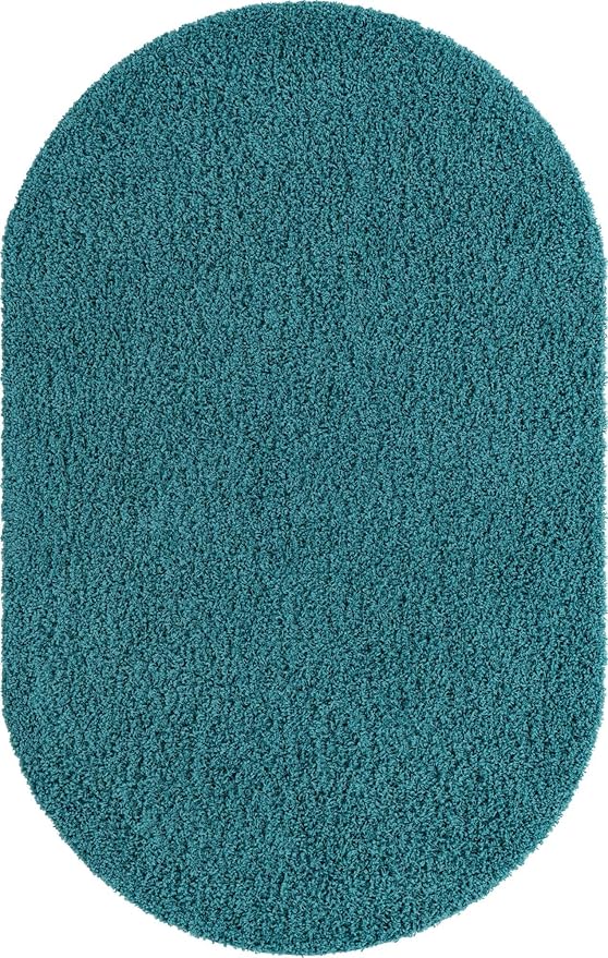Unique Loom Solid Shag Collection Area Rug (5' 3" x 8' Oval, Deep Aqua Blue)