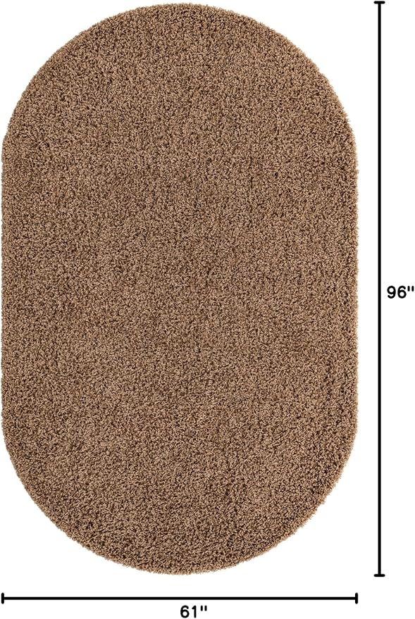 Unique Loom Solid Shag Collection Area Rug (5' 1" x 8' Oval, Sandy Brown)