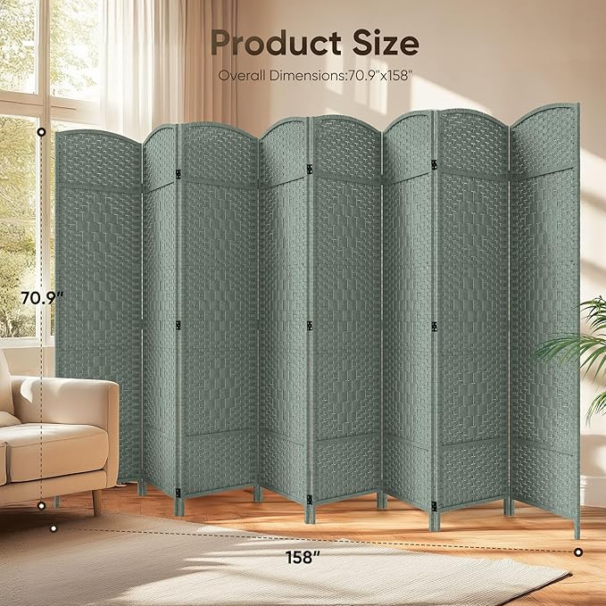 JOSTYLE Room Divider 6ft. Tall Extra Wide Privacy Screen, Folding Privacy Screens with Diamond Double-Weave Room dividers and Freestanding Room Dividers Privacy Screens(Grey, 8-Panel)