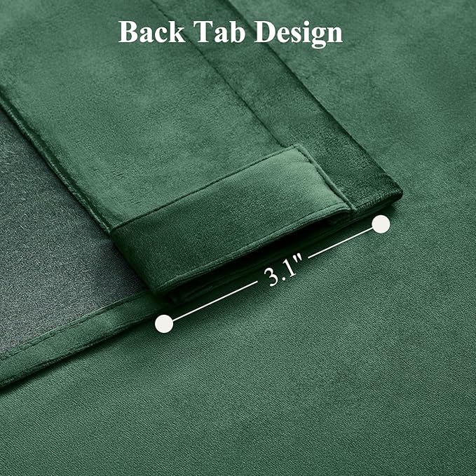 AUSSPVOCT Velvet Curtains 90 Inches Long 2 Panels for Bedroom, Thermal Insulated Room Darkening Luxury Soft Blackout Curtain Back Tab Rod Pocket Window Drapes for Living Room, W52 x L90, Dark Green