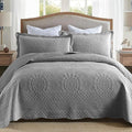 MarCielo 3-Piece 100% Cotton Oversized Bedspread Lightweight Quilt Coverlet Embroidery Farmhouse Bedding Set (Tf Light Grey, Oversized King (118"x106"))