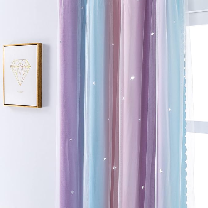 XiDi Curtains for Bedroom Decor, Rainbow Pink Purple/42/84
