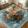 Area Rugs Square 7ft Washable Non-Slip, Floral Vintage Distress Print Pattern Medallion Carpet for Living Room Bedroom Dining Room, Teal Green Lake Blue Turquoise