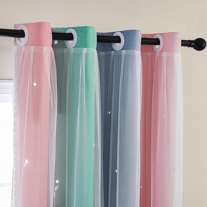 XiDi Curtains for Bedroom Decor, Rainbow Pinkgreen grey34/96